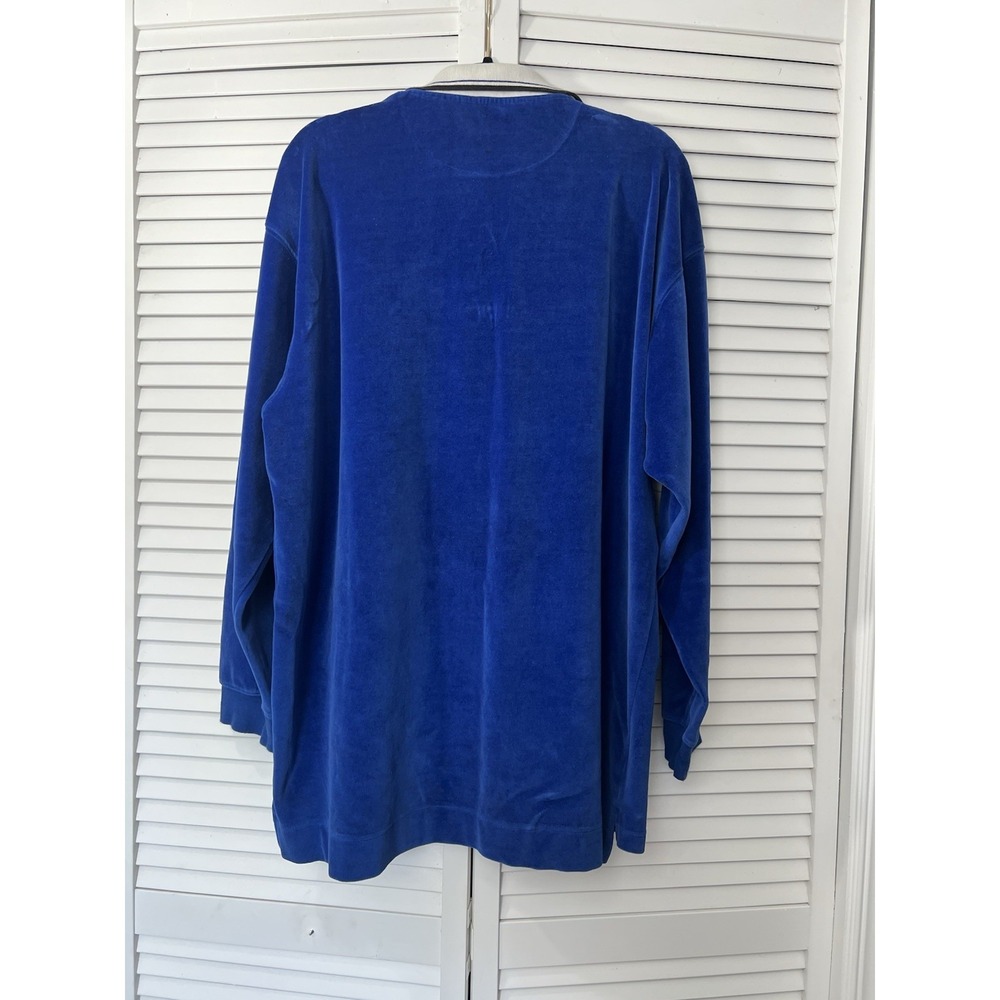 Y2K Vintage Men's Guess Jeans Blue Velour Polo Shirt Long Sleeve Collar Size XXL - Picture 5 of 8